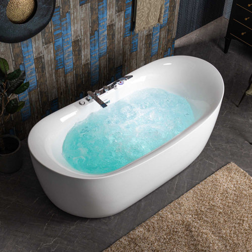 72" x 35.4" Whirlpool Water Jetted & Air Bubble Heated Soaking Combination Bathtub with Tub Filler